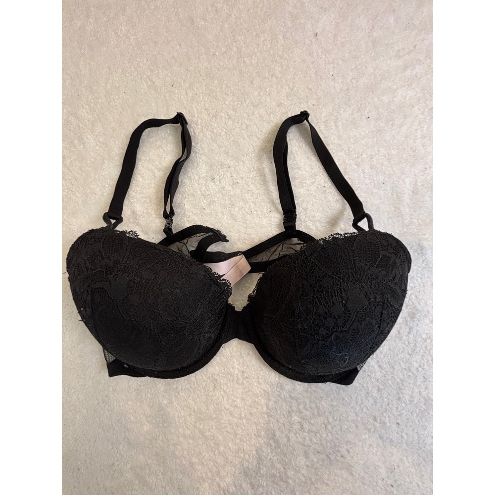 Victorias Secret‎ Lined Demi Bra Black Floral Lace Underwire 38B Lingerie